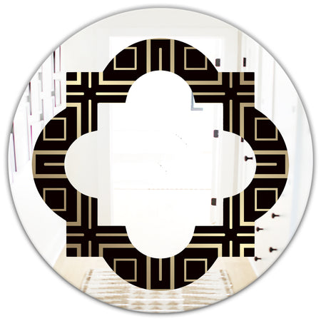 Golden Luxury Metallic Geometrics XII - Modern Round or Oval Wall Mirror - Quatrefoil