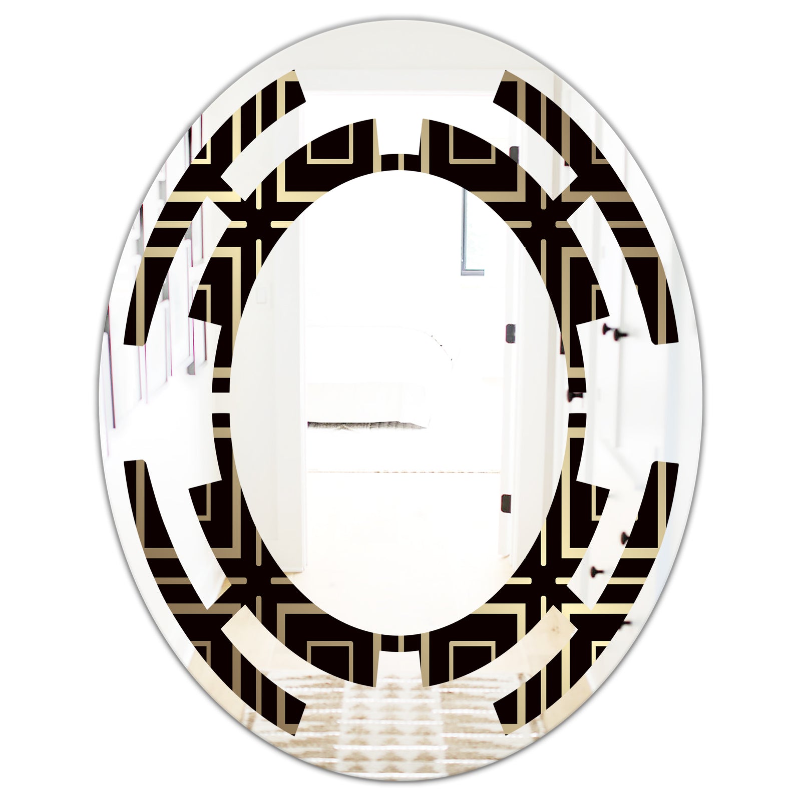 Golden Luxury Metallic Geometrics XII - Modern Round or Oval Wall Mirror - Space