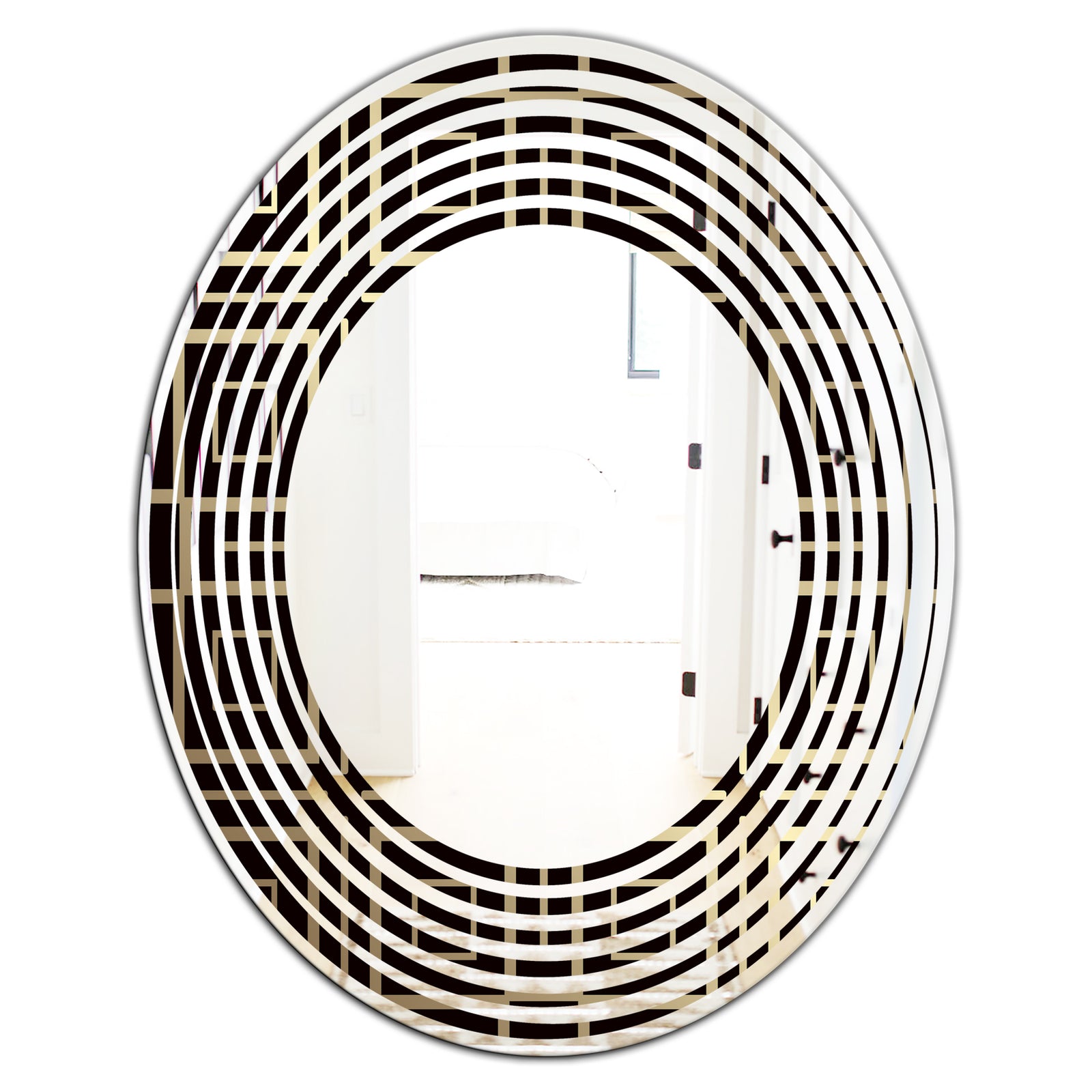 Golden Luxury Metallic Geometrics XII - Modern Round or Oval Wall Mirror - Wave