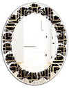 Golden Luxury Metallic Geometrics XII - Modern Round or Oval Wall Mirror - Leaves