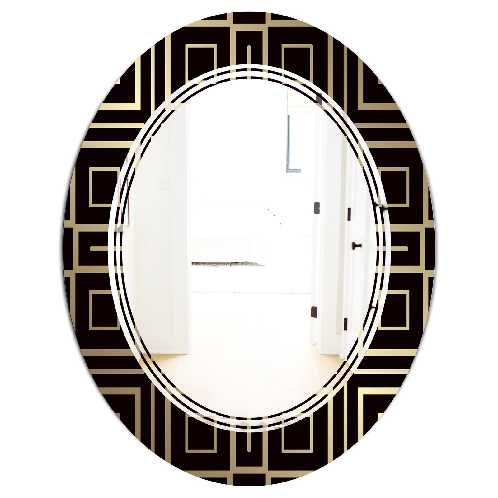 Golden Luxury Metallic Geometrics XII - Modern Round or Oval Wall Mirror - Triple C