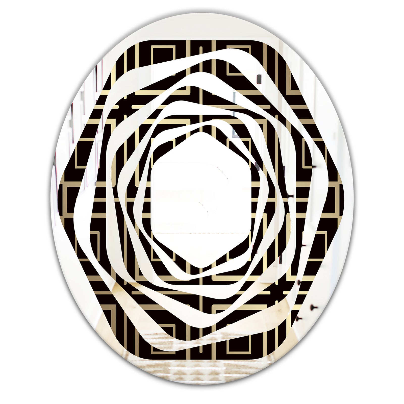 Golden Luxury Metallic Geometrics XII - Modern Round or Oval Wall Mirror - Whirl