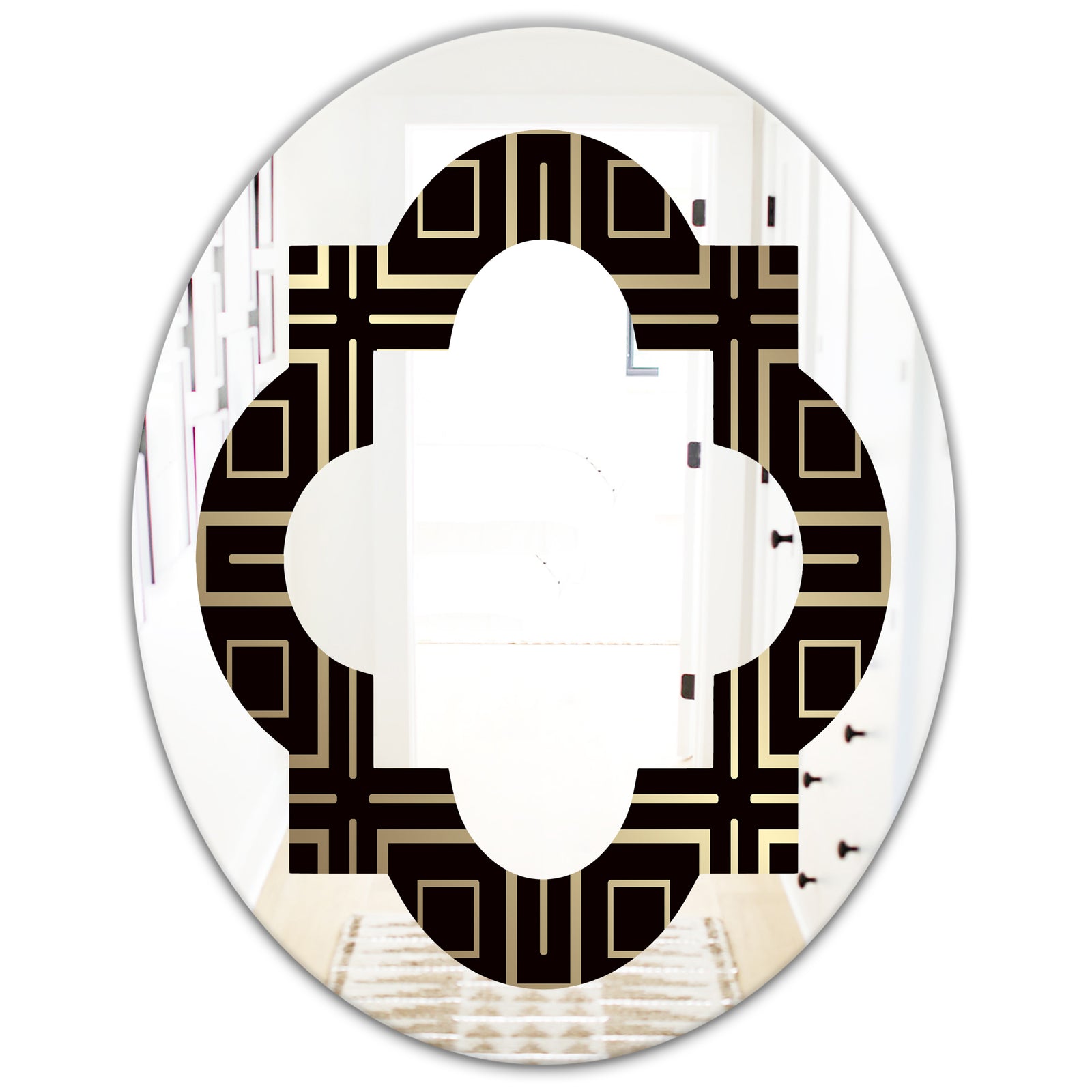 Golden Luxury Metallic Geometrics XII - Modern Round or Oval Wall Mirror - Quatrefoil