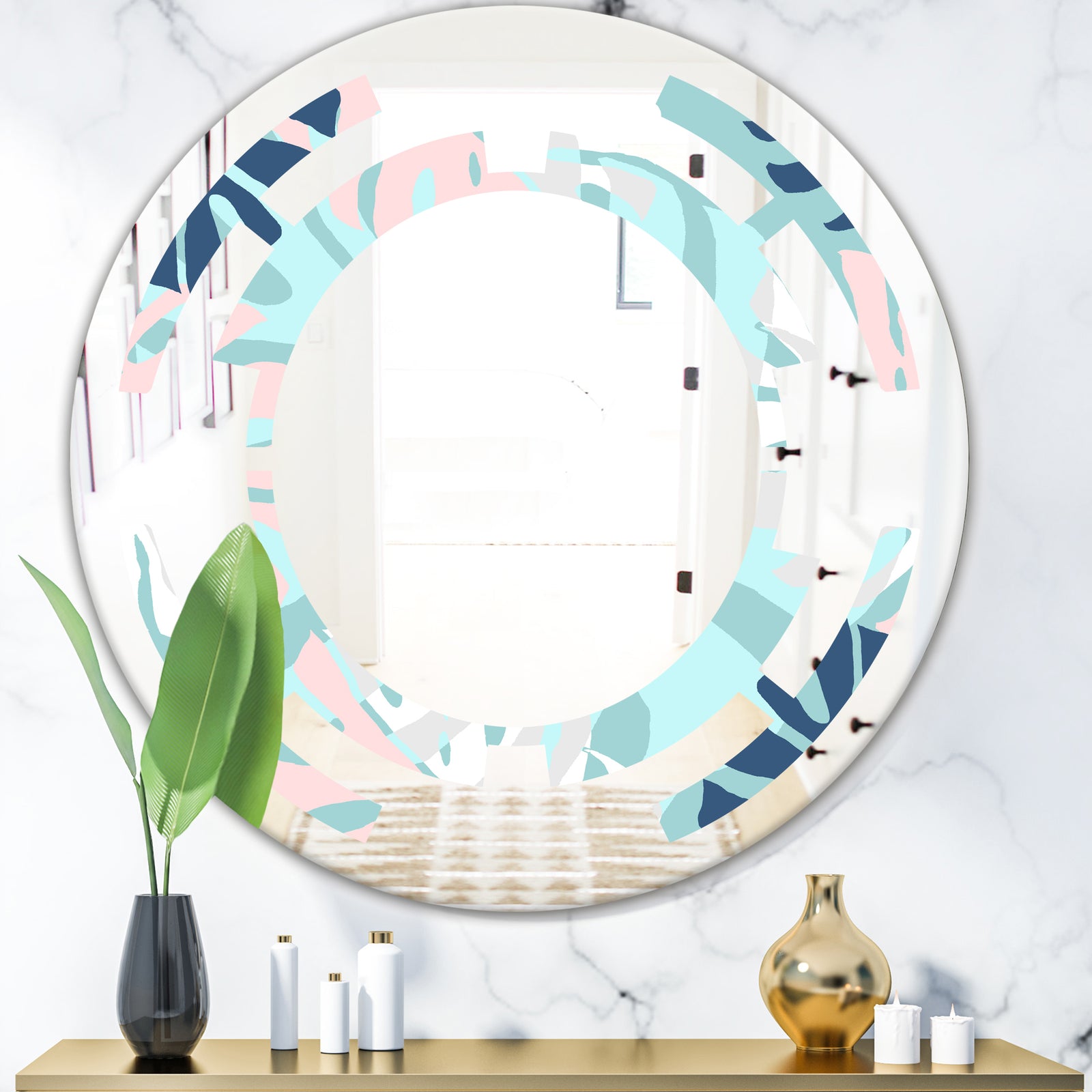 Retro Floral Pattern II - Modern Round or Oval Wall Mirror - Space