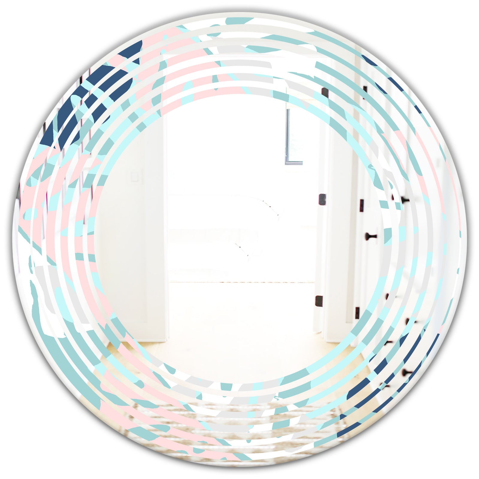 Retro Floral Pattern II - Modern Round or Oval Wall Mirror - Wave