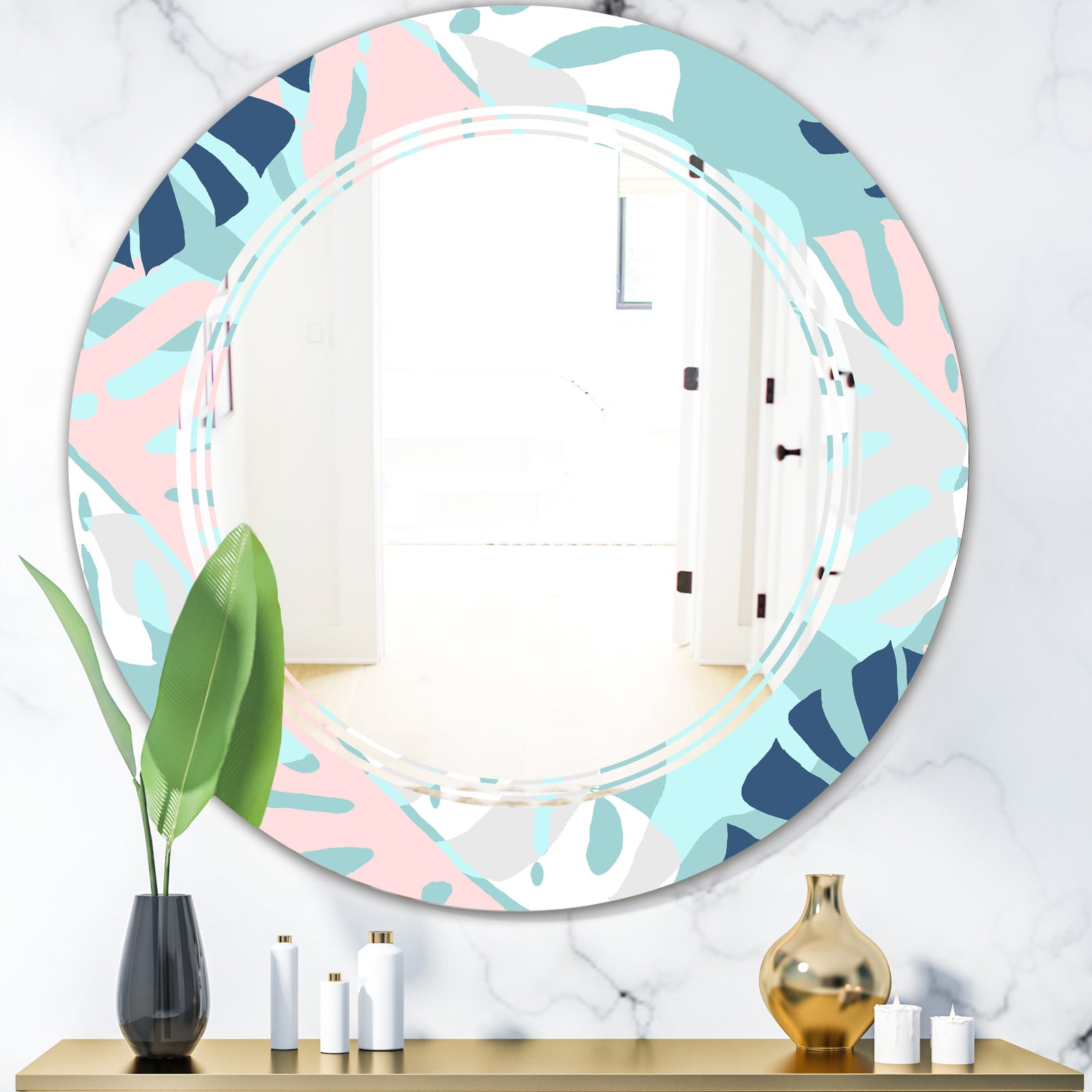 Retro Floral Pattern II - Modern Round or Oval Wall Mirror - Triple C