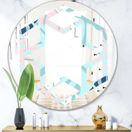 Retro Floral Pattern II - Modern Round or Oval Wall Mirror - Hexagon Star