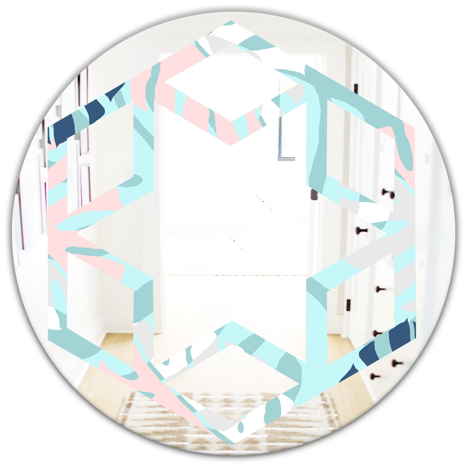 Retro Floral Pattern II - Modern Round or Oval Wall Mirror - Hexagon Star