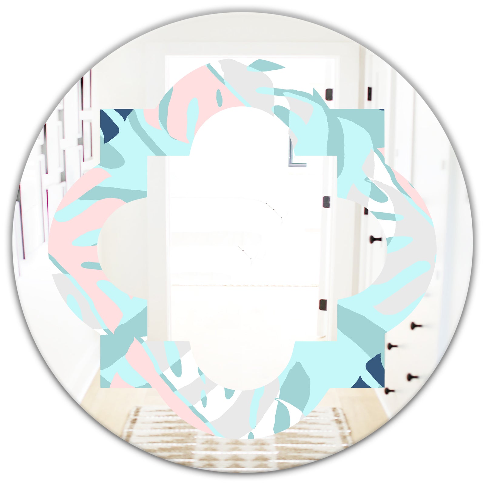 Retro Floral Pattern II - Modern Round or Oval Wall Mirror - Quatrefoil