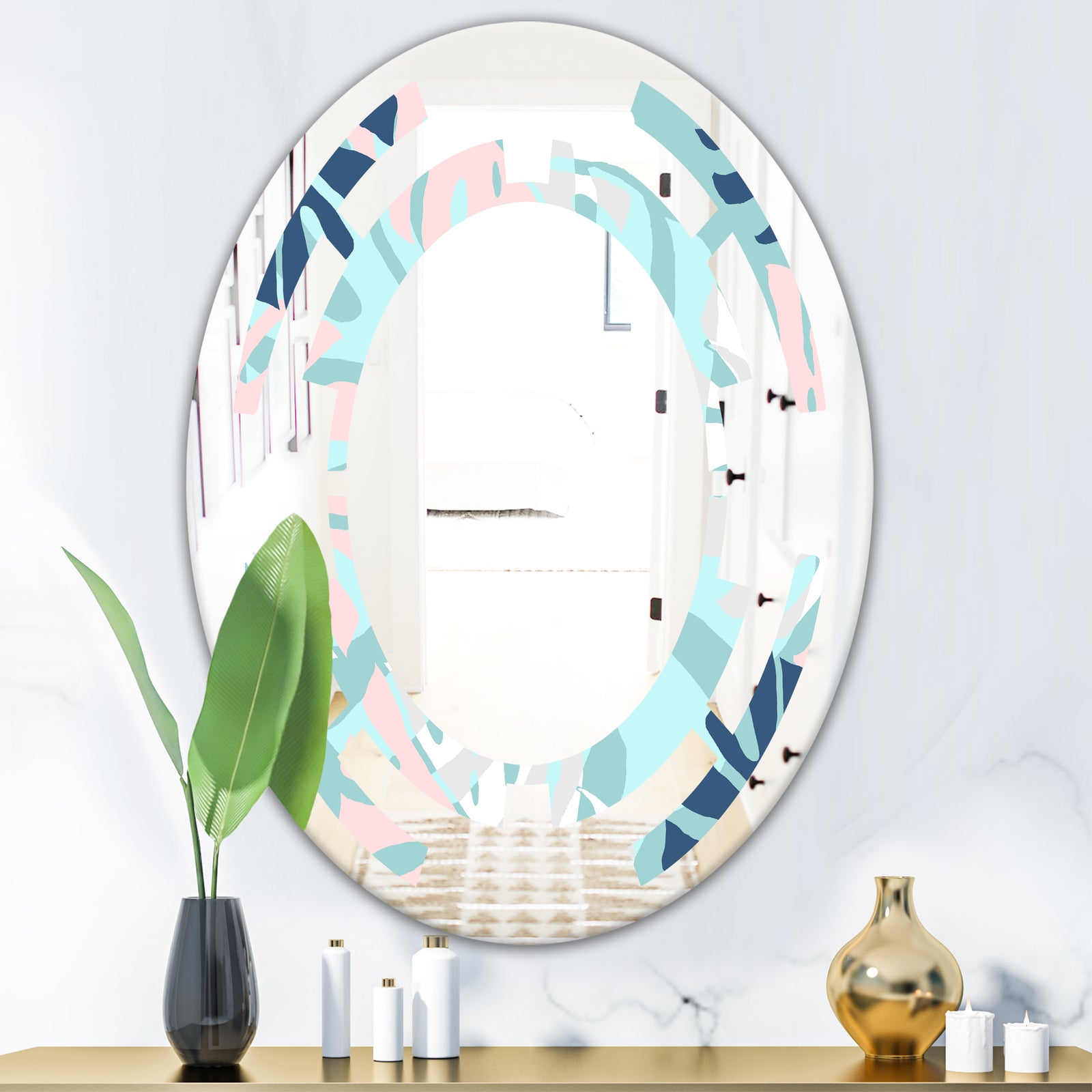 Retro Floral Pattern II - Modern Round or Oval Wall Mirror - Space