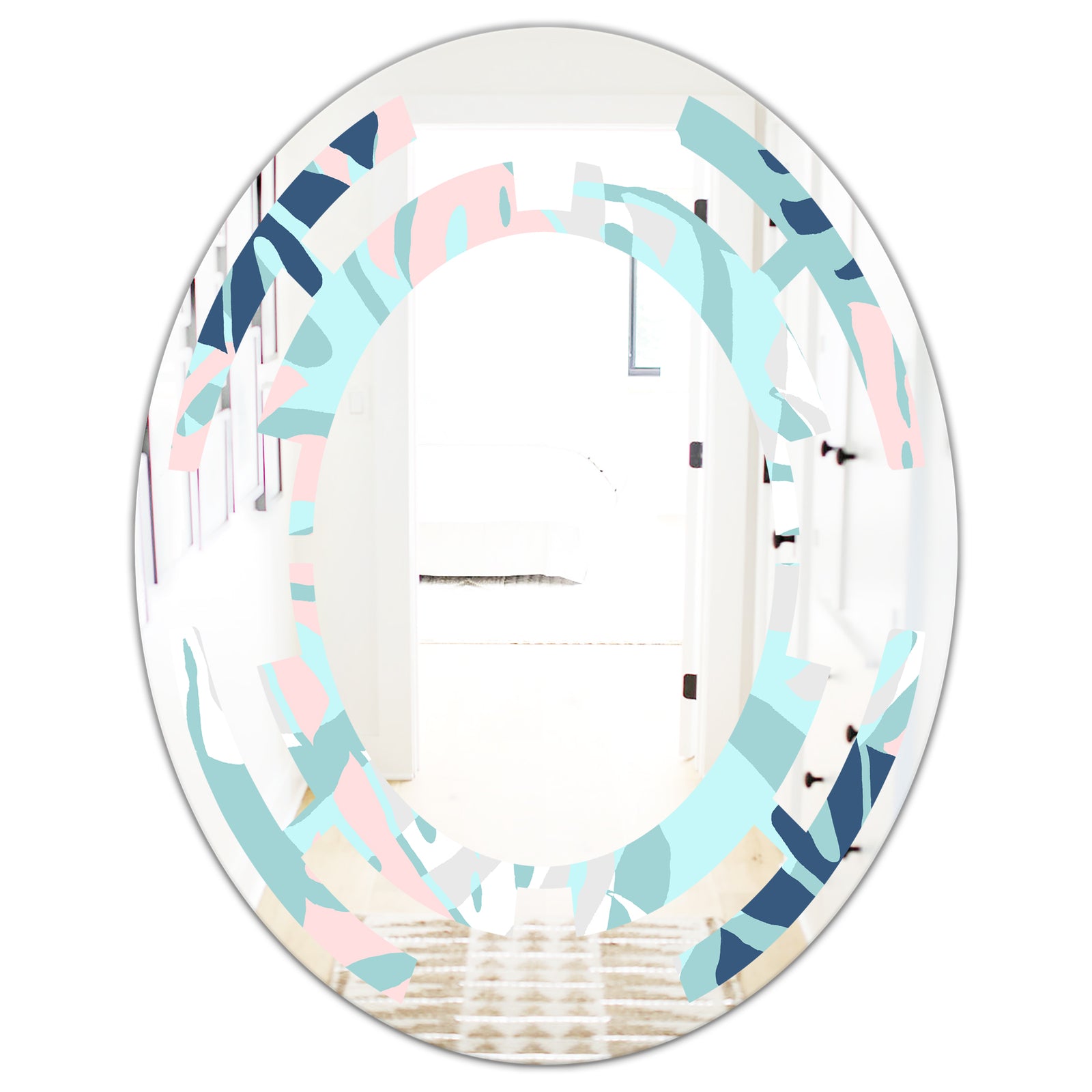 Retro Floral Pattern II - Modern Round or Oval Wall Mirror - Space