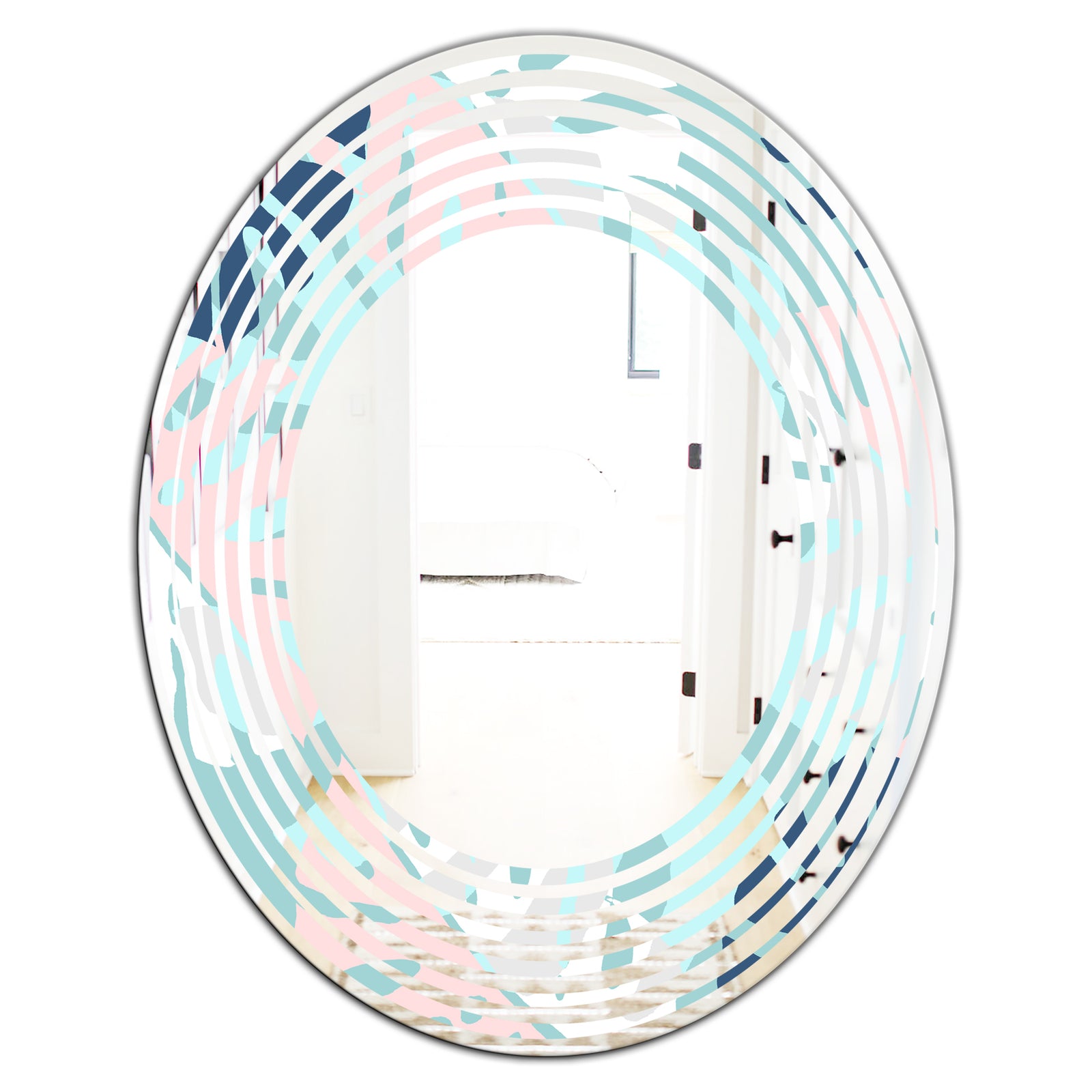 Retro Floral Pattern II - Modern Round or Oval Wall Mirror - Wave