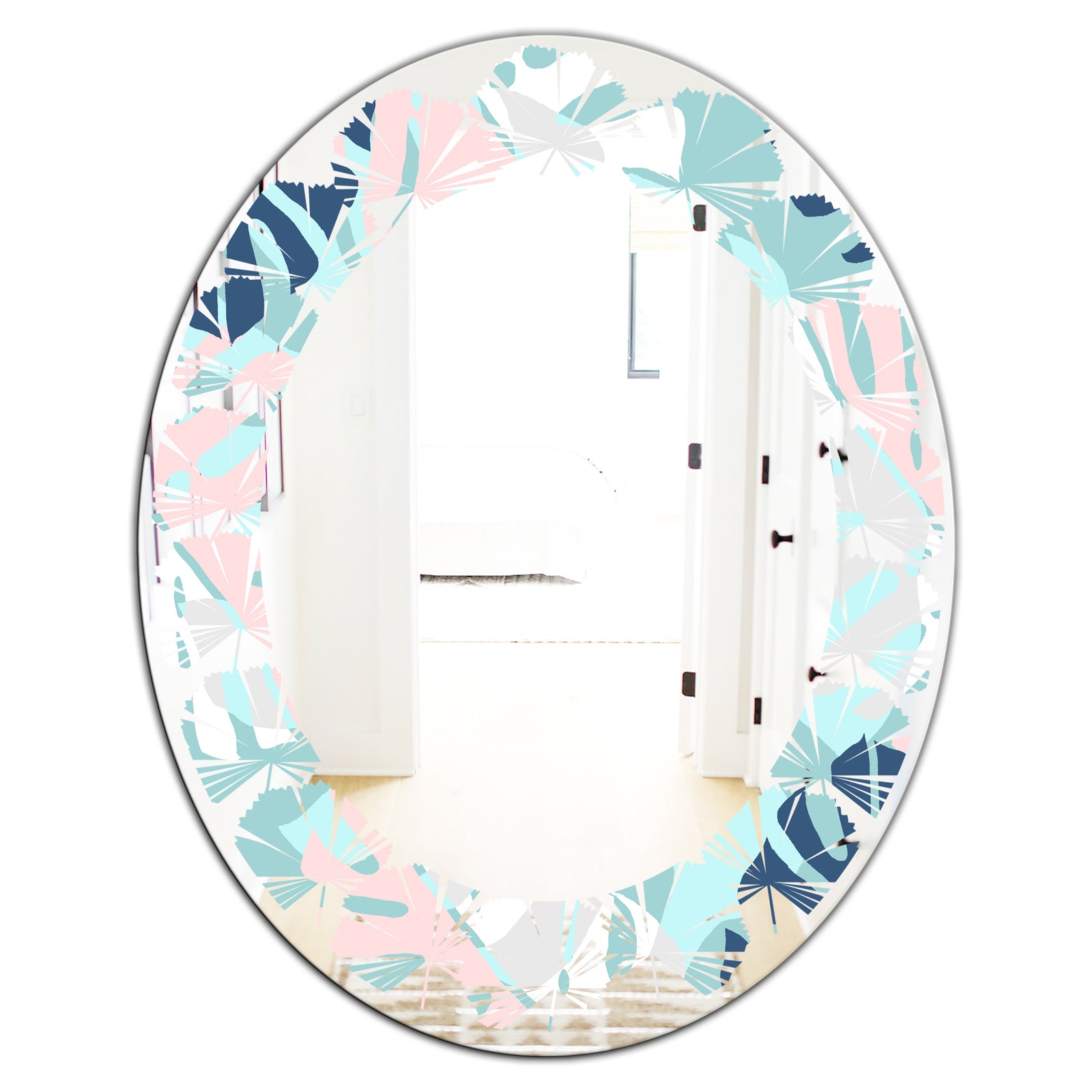 Retro Floral Pattern II - Modern Round or Oval Wall Mirror - Leaves