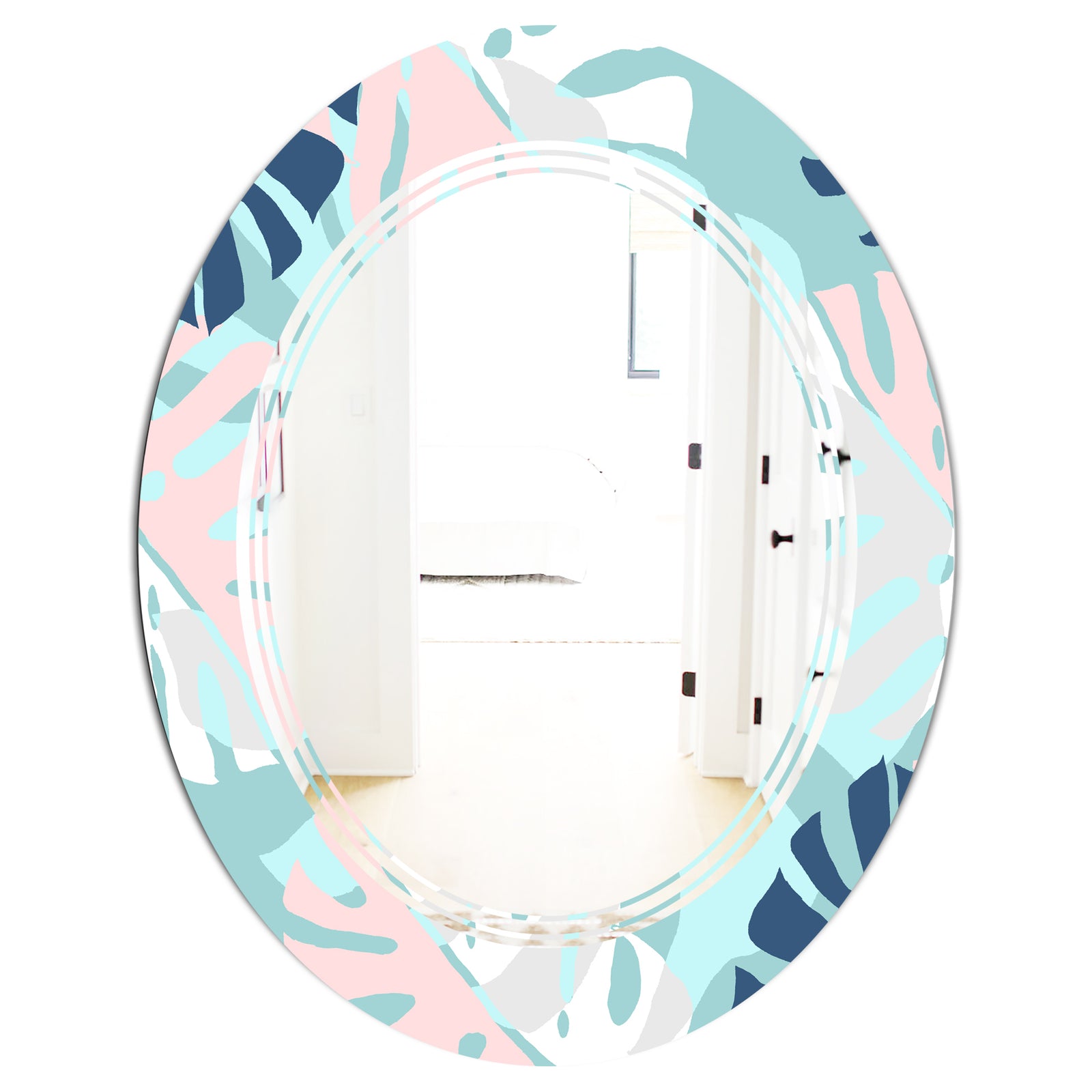 Retro Floral Pattern II - Modern Round or Oval Wall Mirror - Triple C