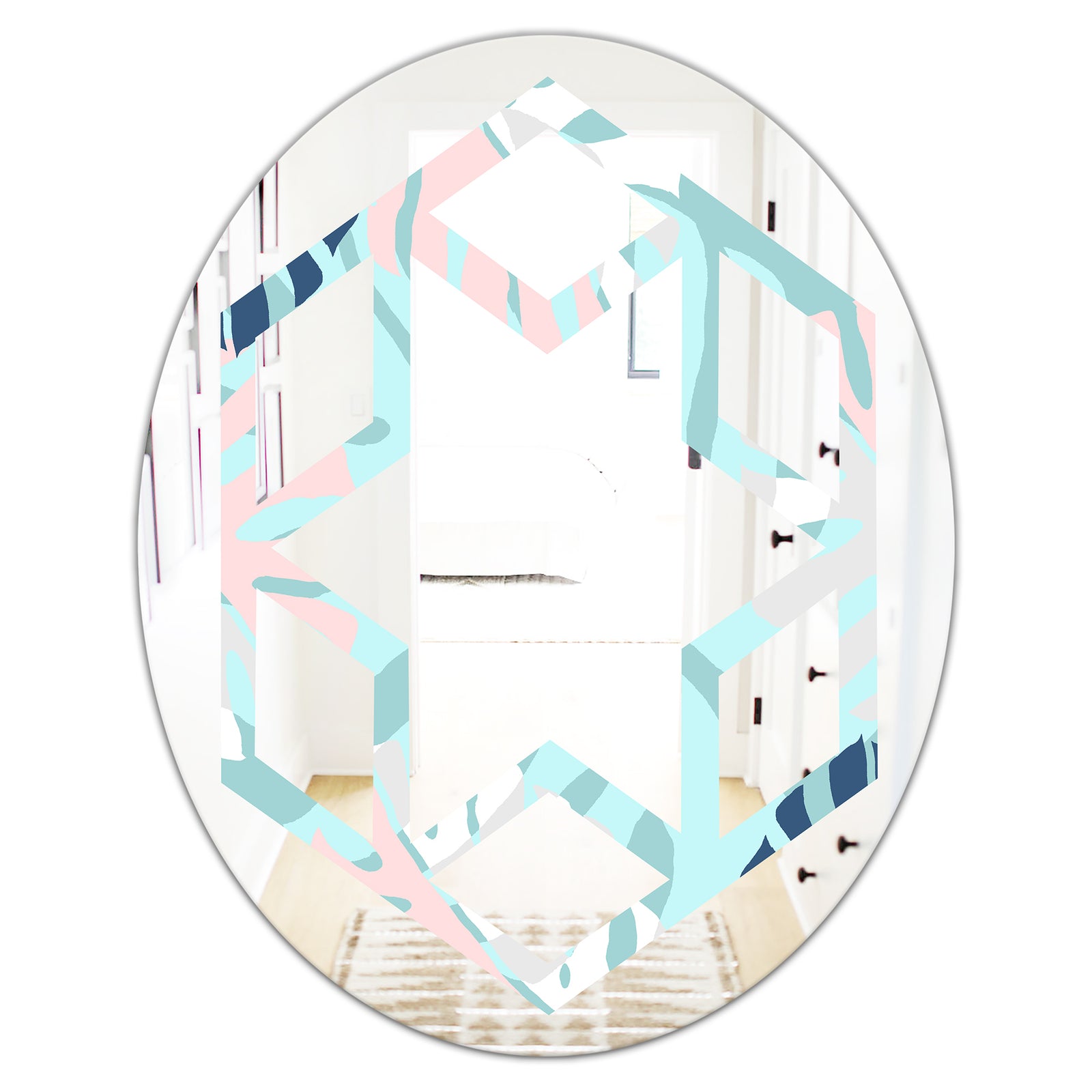 Retro Floral Pattern II - Modern Round or Oval Wall Mirror - Hexagon Star