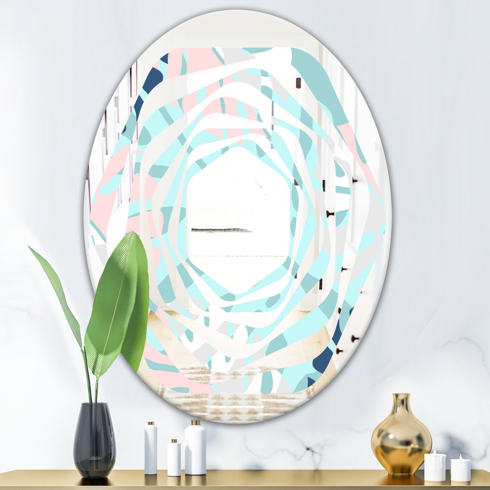 Retro Floral Pattern II - Modern Round or Oval Wall Mirror - Whirl