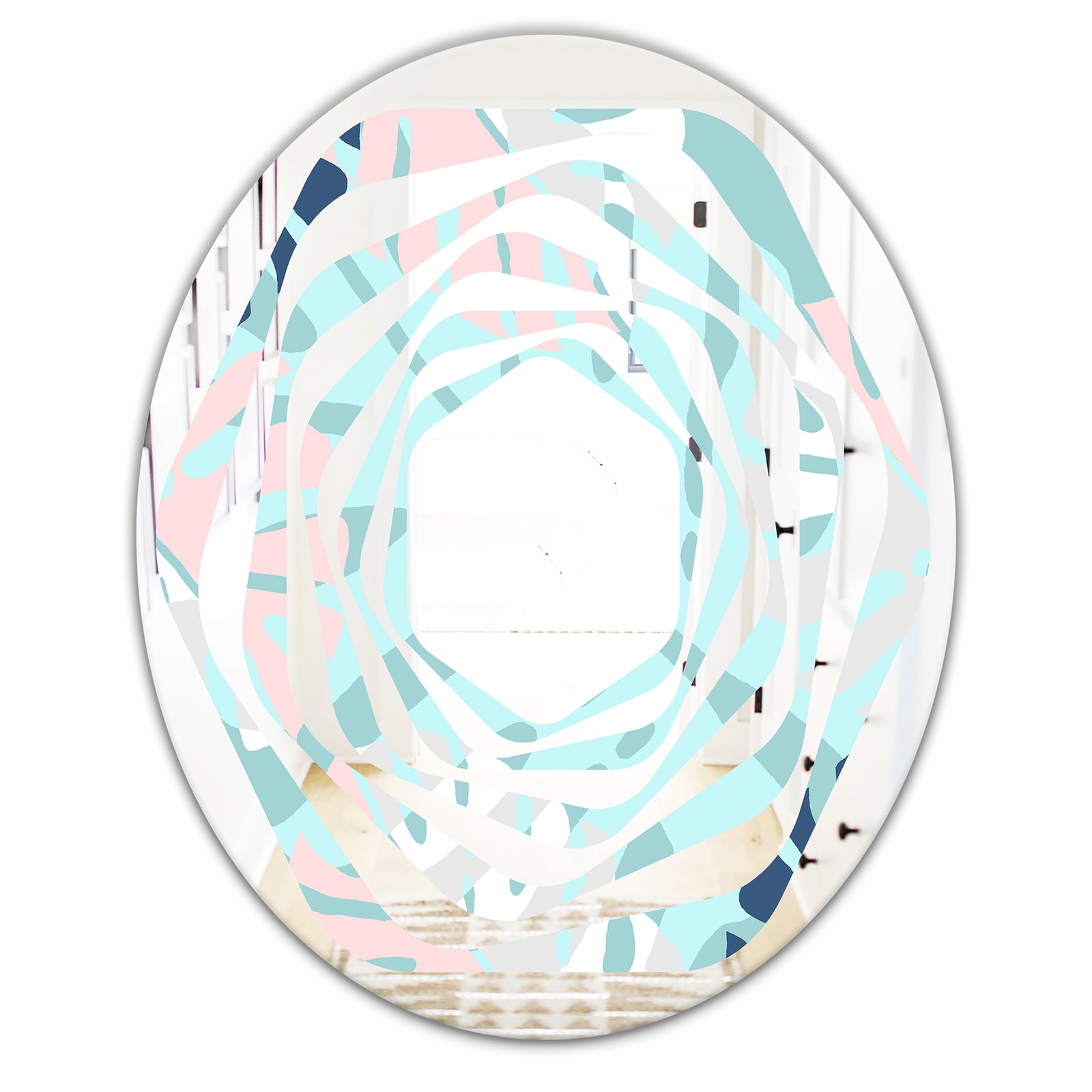 Retro Floral Pattern II - Modern Round or Oval Wall Mirror - Whirl