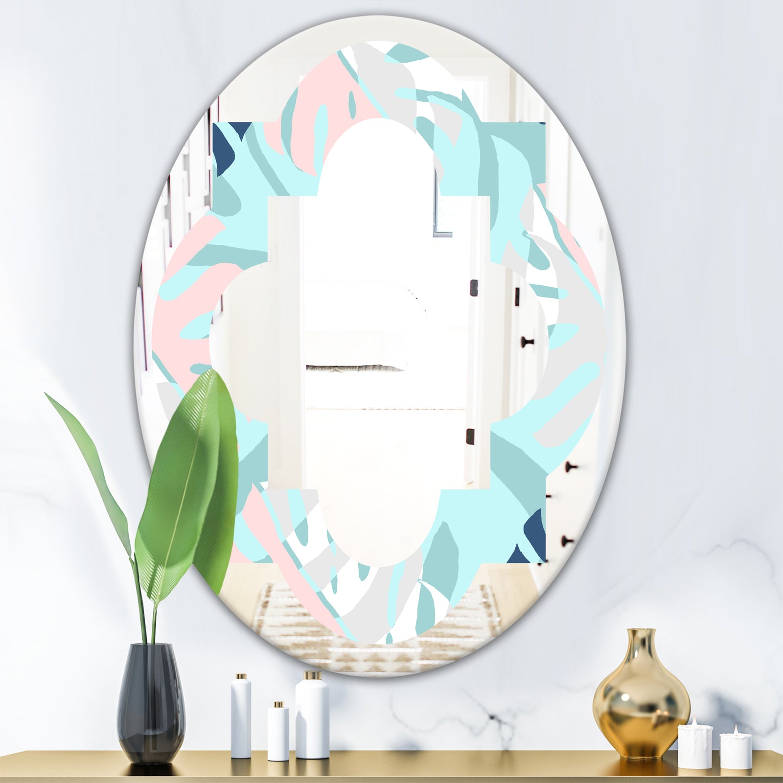 Retro Floral Pattern II - Modern Round or Oval Wall Mirror - Quatrefoil