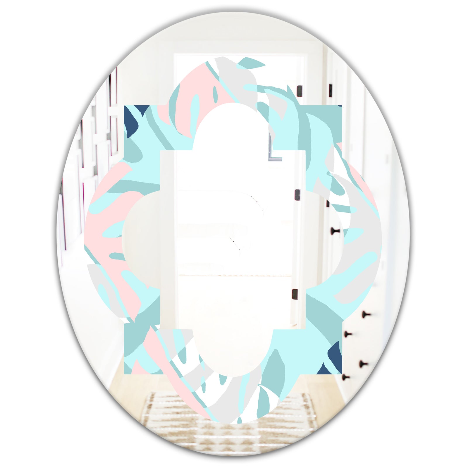 Retro Floral Pattern II - Modern Round or Oval Wall Mirror - Quatrefoil