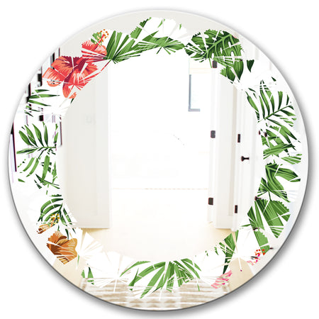 Tropical Botanicals and Flowers II - Modern Round or Oval Wall Mirror - Leaves