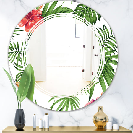 Tropical Botanicals and Flowers II - Modern Round or Oval Wall Mirror - Triple C