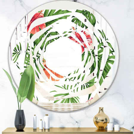 Tropical Botanicals and Flowers II - Modern Round or Oval Wall Mirror - Whirl