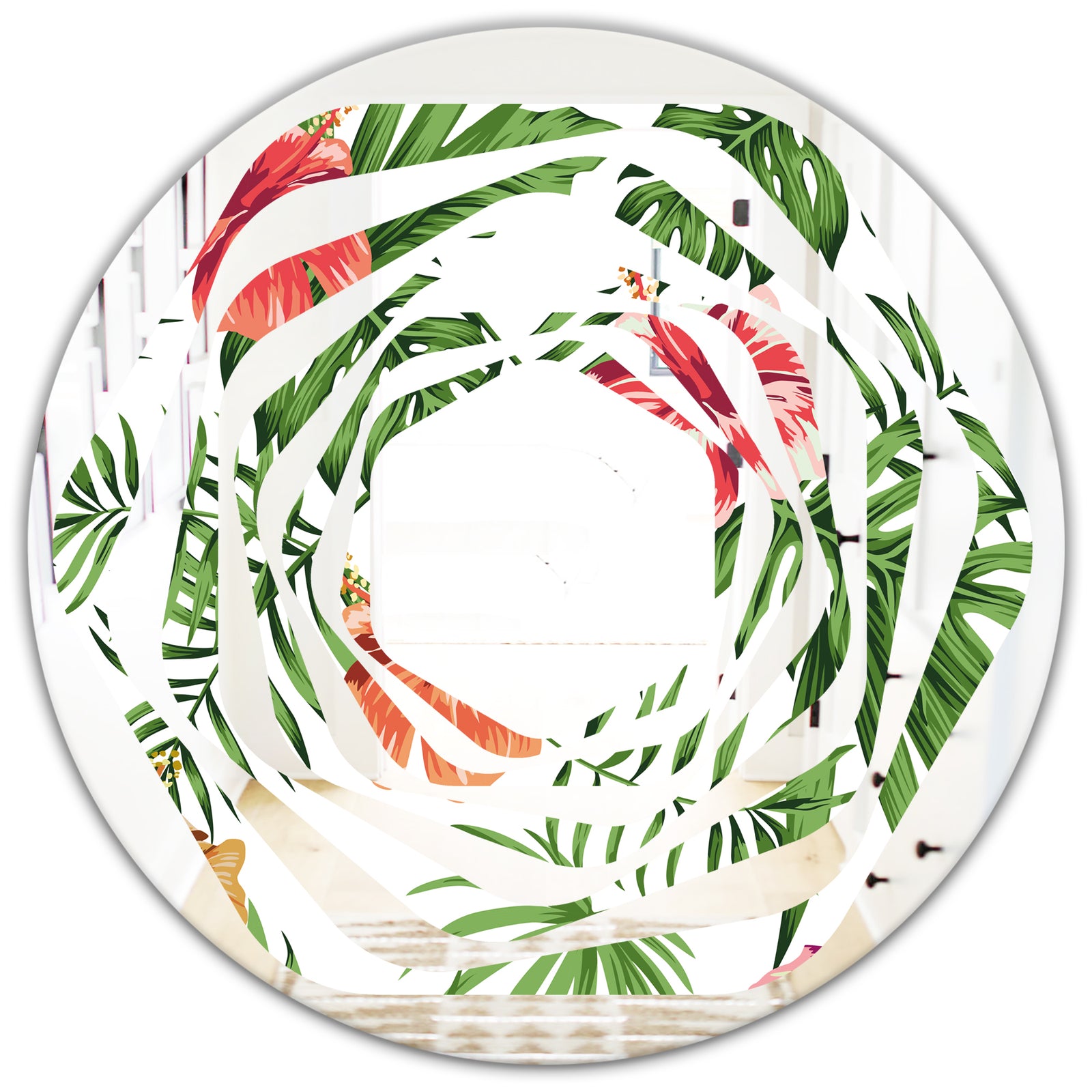 Tropical Botanicals and Flowers II - Modern Round or Oval Wall Mirror - Whirl