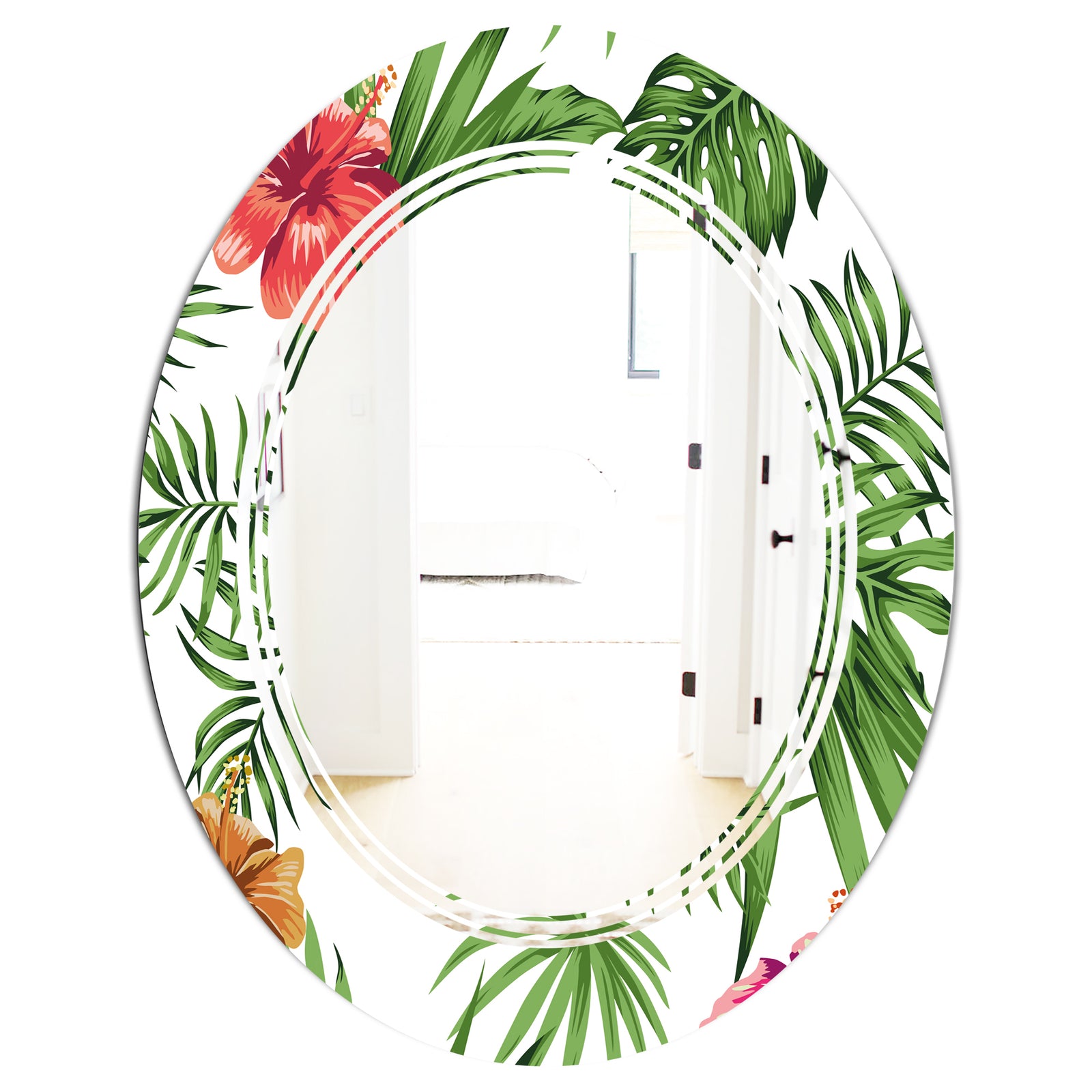 Tropical Botanicals and Flowers II - Modern Round or Oval Wall Mirror - Triple C