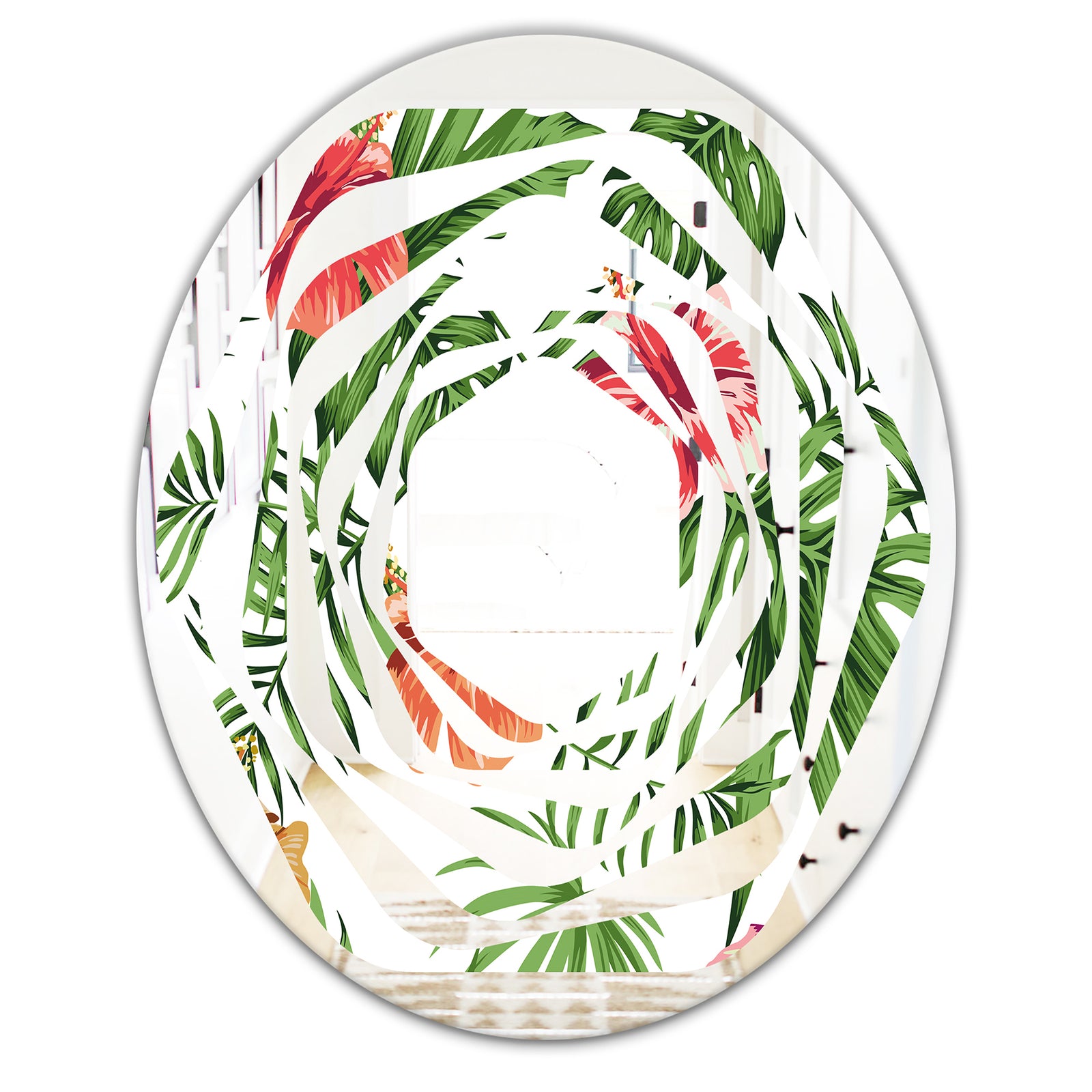 Tropical Botanicals and Flowers II - Modern Round or Oval Wall Mirror - Whirl