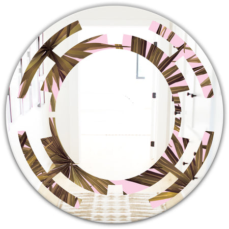 Tropical Leaves On Pink - Modern Round or Oval Wall Mirror - Space
