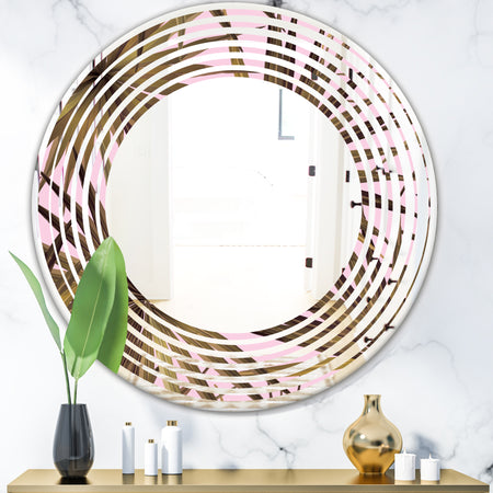 Tropical Leaves On Pink - Modern Round or Oval Wall Mirror - Wave
