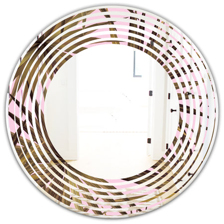 Tropical Leaves On Pink - Modern Round or Oval Wall Mirror - Wave