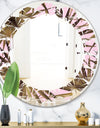 Tropical Leaves On Pink - Modern Round or Oval Wall Mirror - Leaves