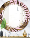 Tropical Leaves On Pink - Modern Round or Oval Wall Mirror - Triple C
