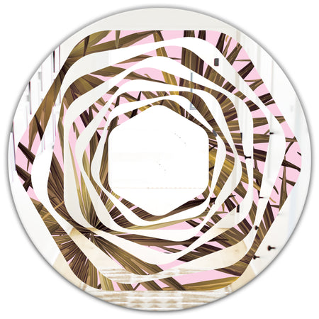 Tropical Leaves On Pink - Modern Round or Oval Wall Mirror - Whirl