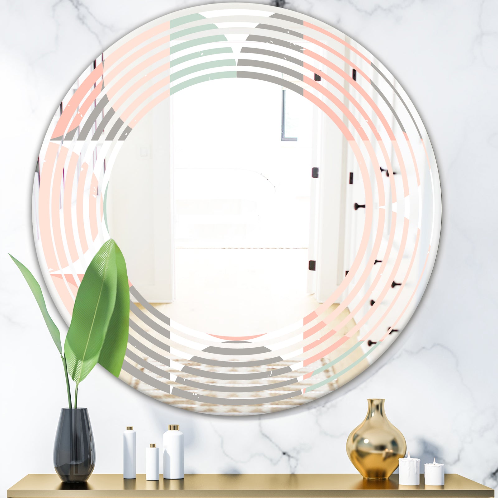 Retro Pastel Circular Pattern II - Modern Round or Oval Wall Mirror - Wave