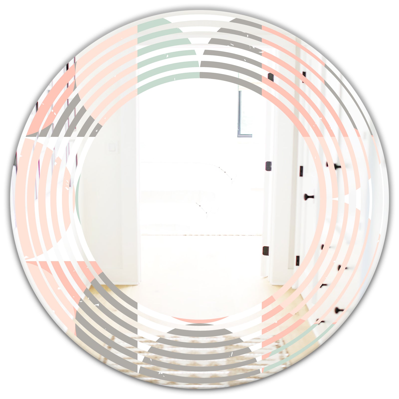 Retro Pastel Circular Pattern II - Modern Round or Oval Wall Mirror - Wave