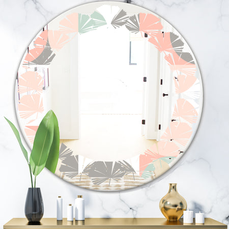 Retro Pastel Circular Pattern II - Modern Round or Oval Wall Mirror - Leaves