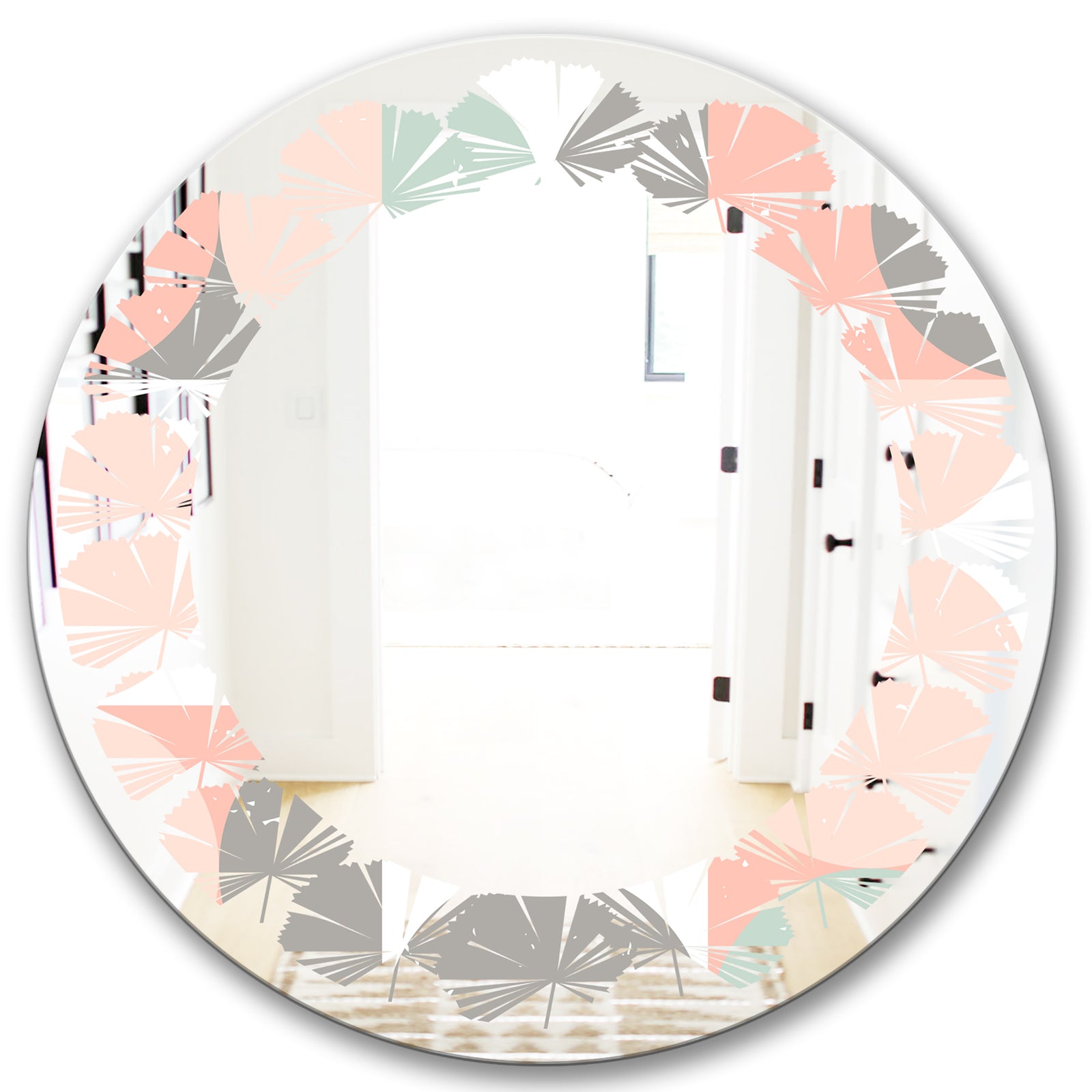 Retro Pastel Circular Pattern II - Modern Round or Oval Wall Mirror - Leaves