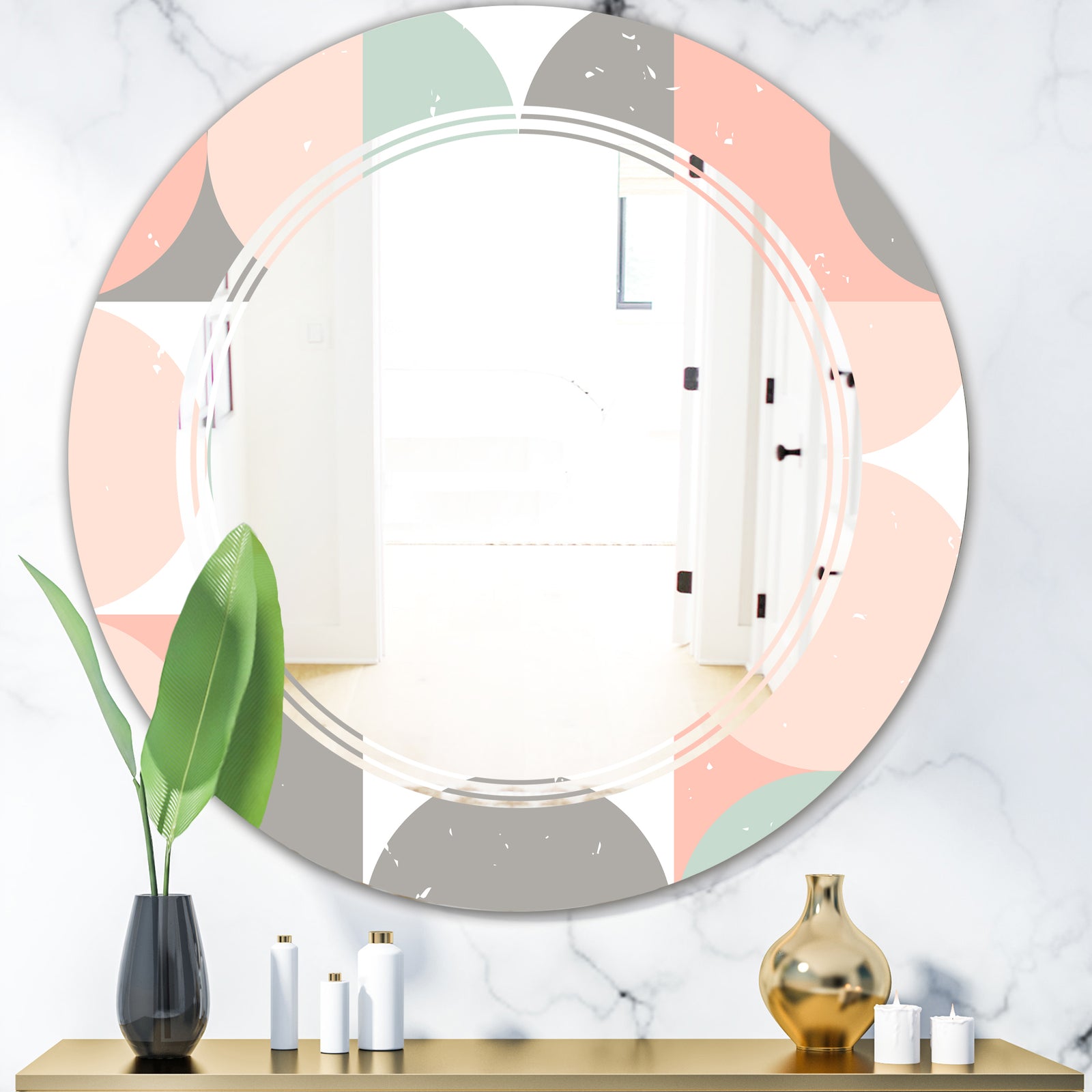 Retro Pastel Circular Pattern II - Modern Round or Oval Wall Mirror - Triple C