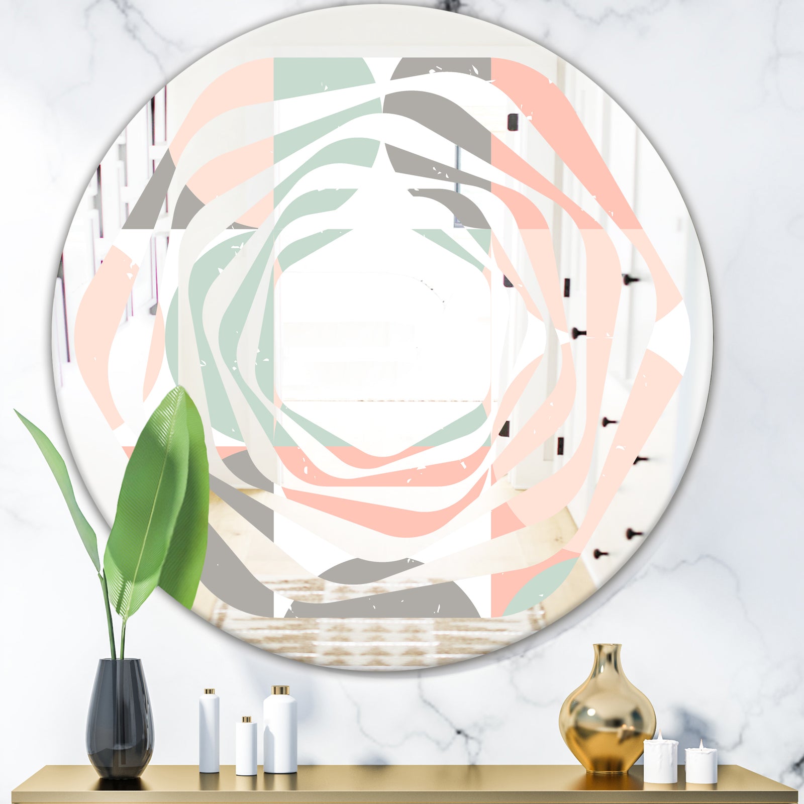 Retro Pastel Circular Pattern II - Modern Round or Oval Wall Mirror - Whirl