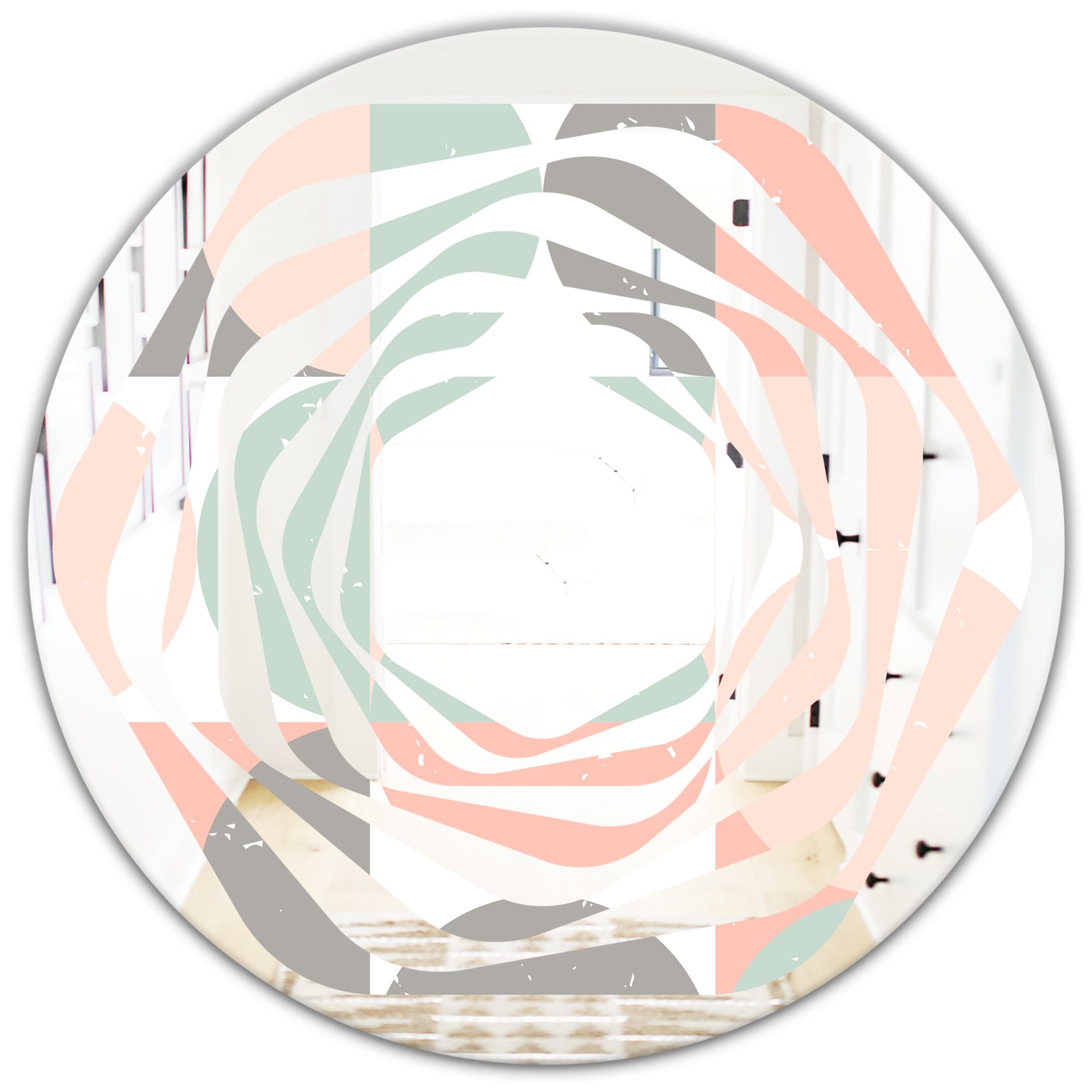 Retro Pastel Circular Pattern II - Modern Round or Oval Wall Mirror - Whirl
