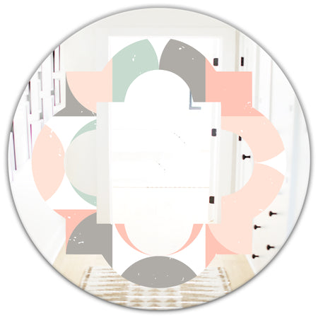Retro Pastel Circular Pattern II - Modern Round or Oval Wall Mirror - Quatrefoil