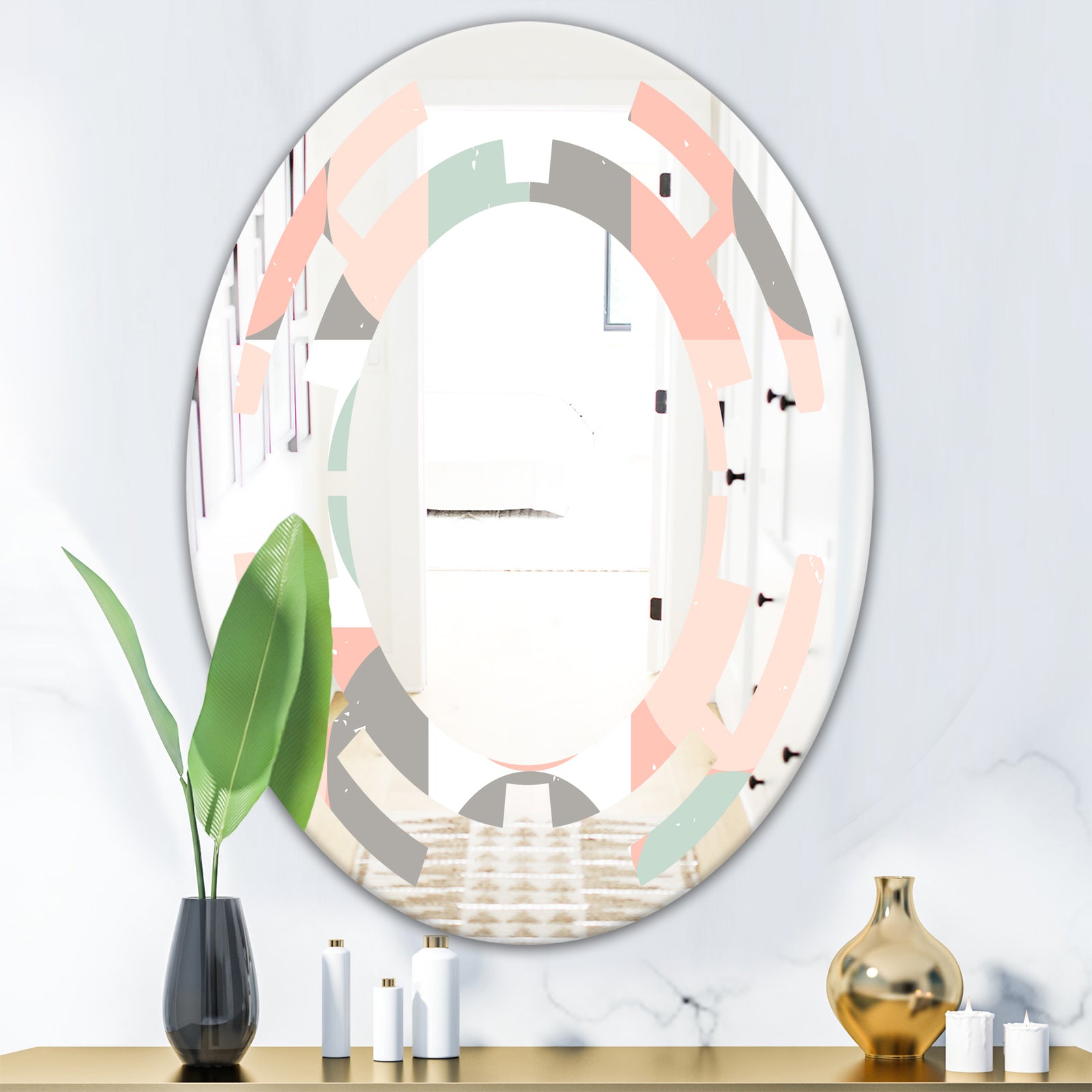 Retro Pastel Circular Pattern II - Modern Round or Oval Wall Mirror - Space
