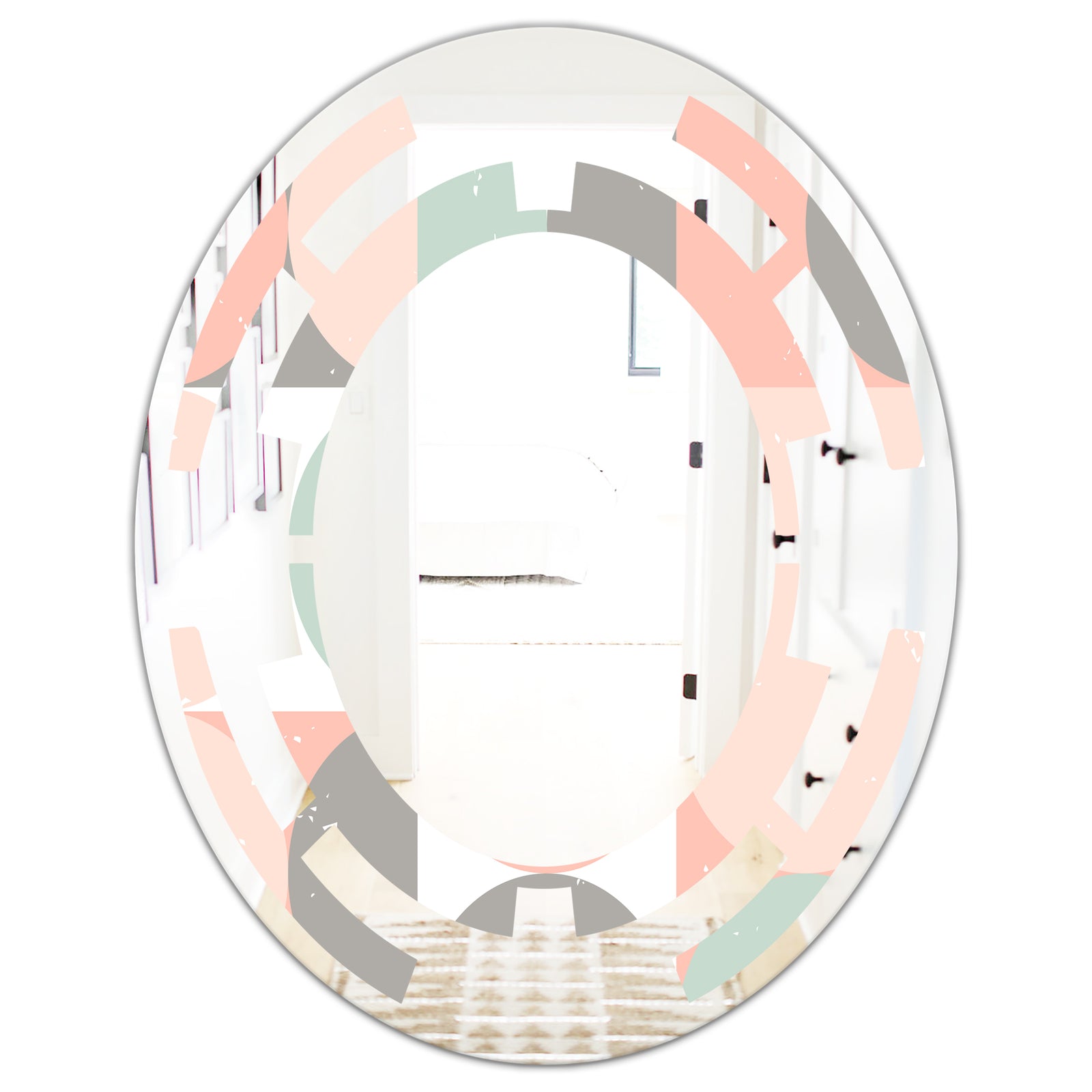 Retro Pastel Circular Pattern II - Modern Round or Oval Wall Mirror - Space