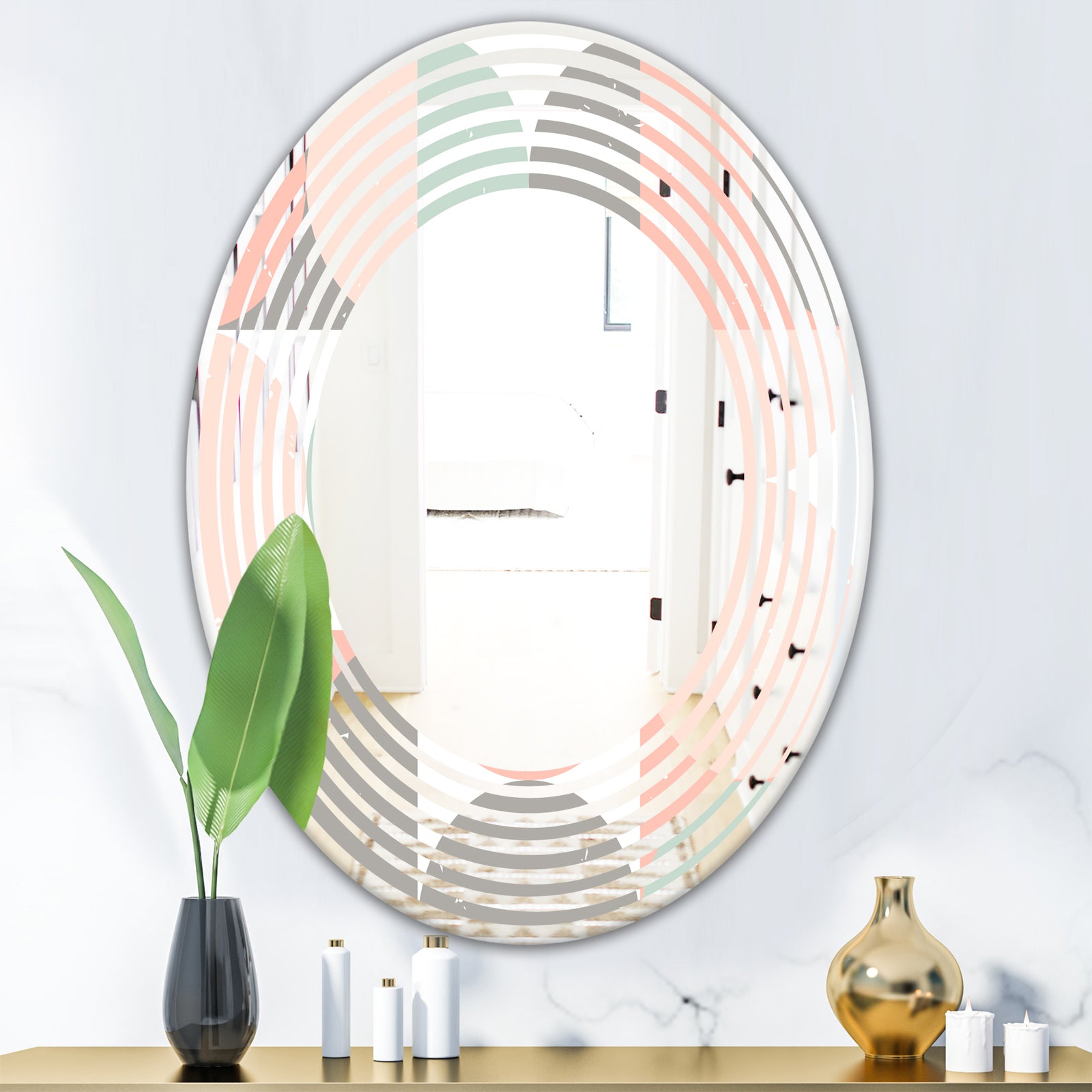 Retro Pastel Circular Pattern II - Modern Round or Oval Wall Mirror - Wave