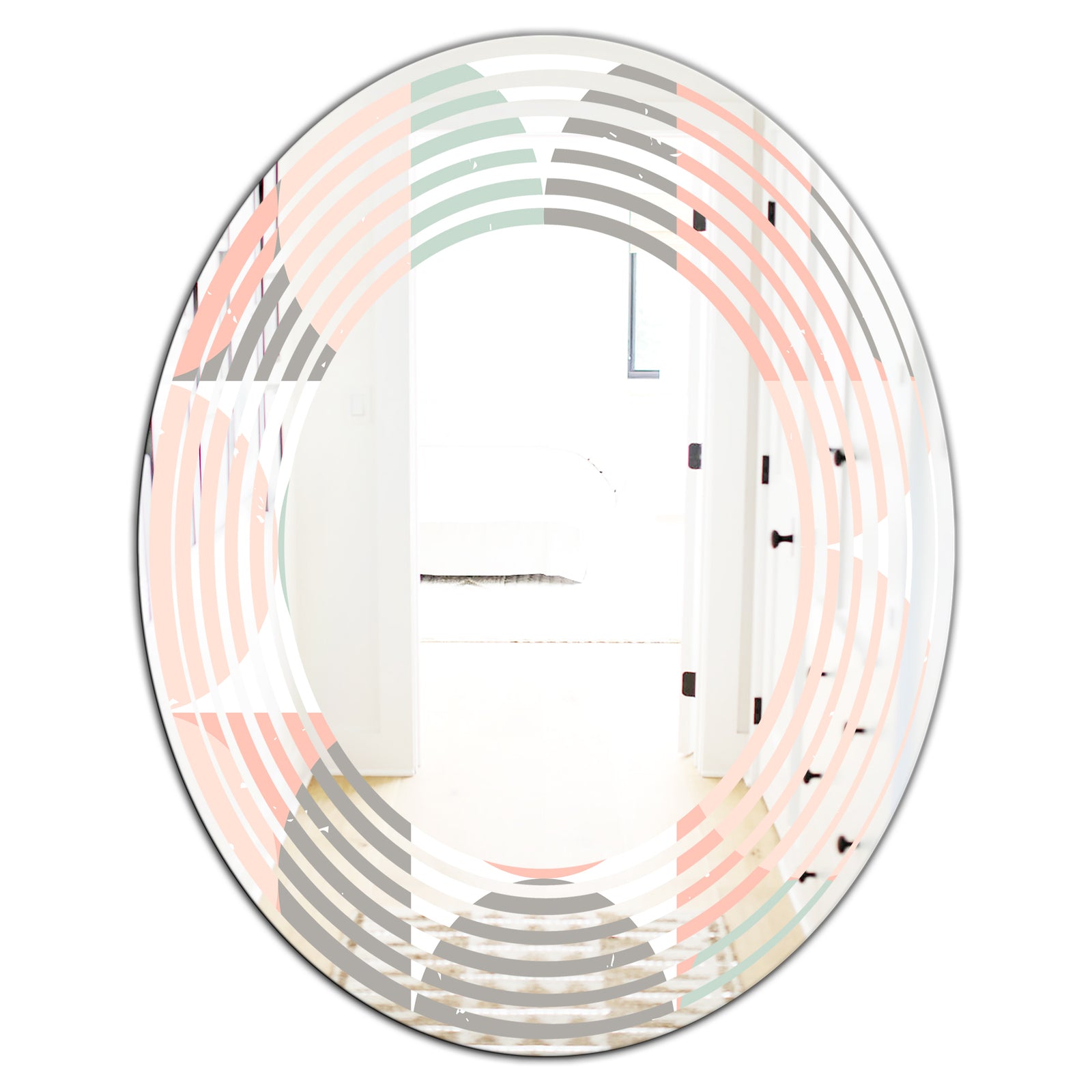Retro Pastel Circular Pattern II - Modern Round or Oval Wall Mirror - Wave