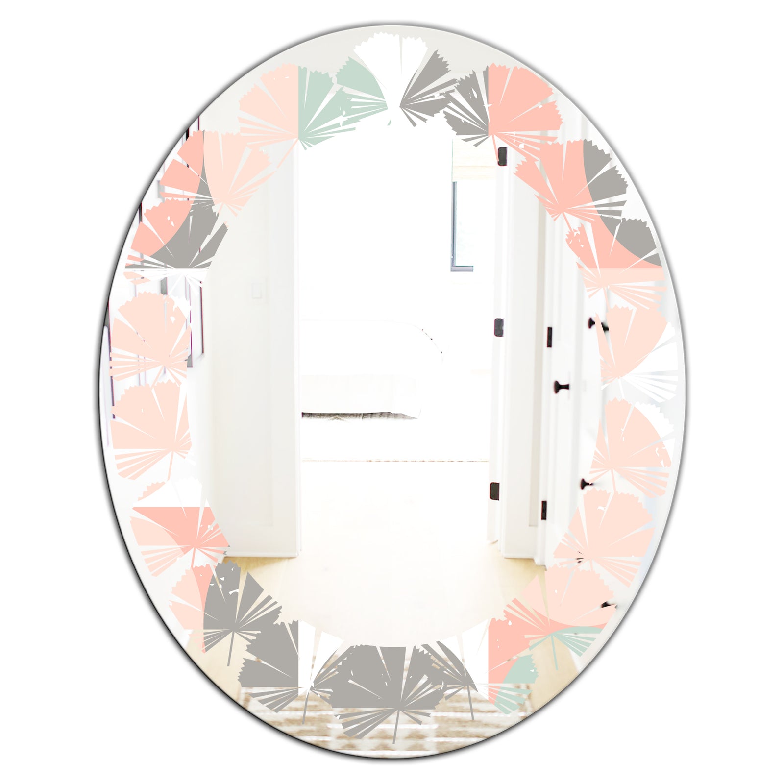 Retro Pastel Circular Pattern II - Modern Round or Oval Wall Mirror - Leaves