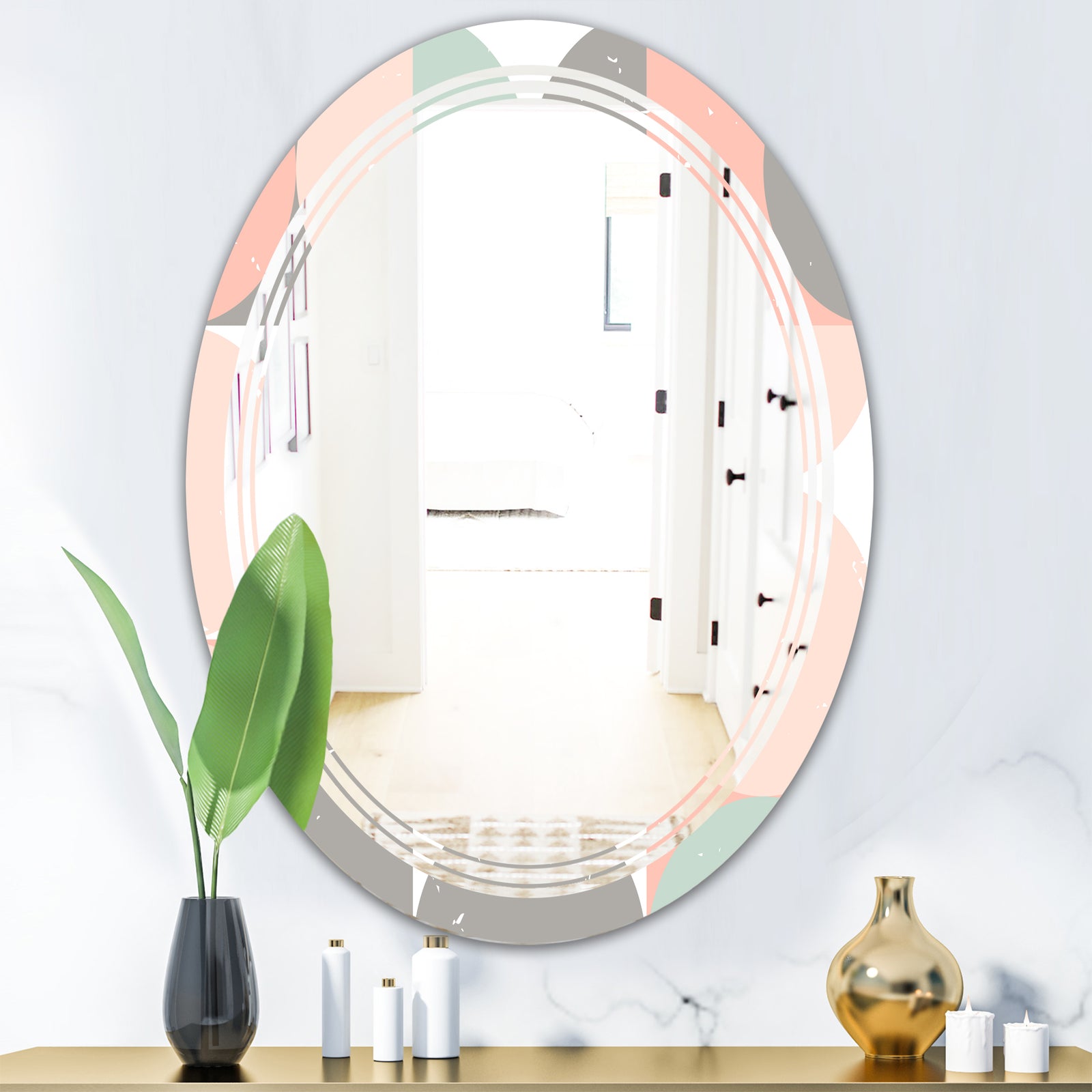 Retro Pastel Circular Pattern II - Modern Round or Oval Wall Mirror - Triple C