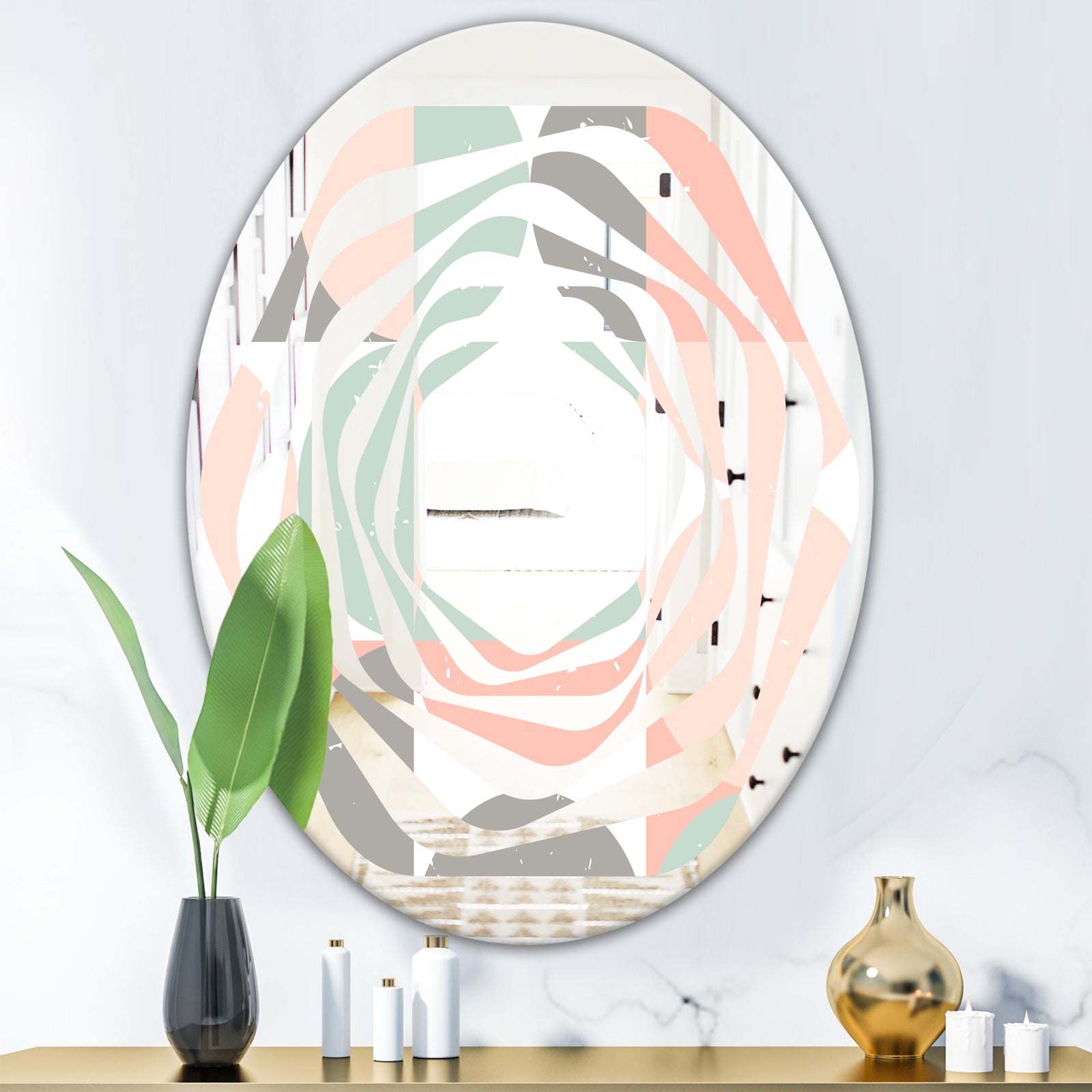 Retro Pastel Circular Pattern II - Modern Round or Oval Wall Mirror - Whirl